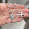 Sterling Silver Thin Rosary, Virgen Maria and Cross Design, Polished, Rhodium Finish, 09.285.0005.28