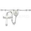 Sterling Silver Thin Rosary, Virgen Maria and Cross Design, Polished, Rhodium Finish, 09.285.0005.28