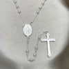 Sterling Silver Thin Rosary, Virgen Maria and Cross Design, Polished, Rhodium Finish, 09.285.0005.28