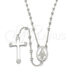 Sterling Silver Thin Rosary, Virgen Maria and Cross Design, Polished, Rhodium Finish, 09.285.0005.28
