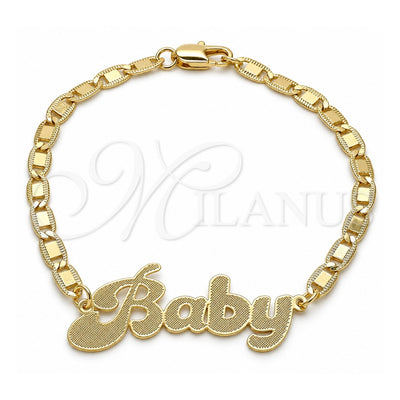 Oro Laminado Fancy Bracelet, Gold Filled Style Nameplate Design, Polished, Golden Finish, 03.63.1965.08 (04 MM Thickness, 8 Inches Length)