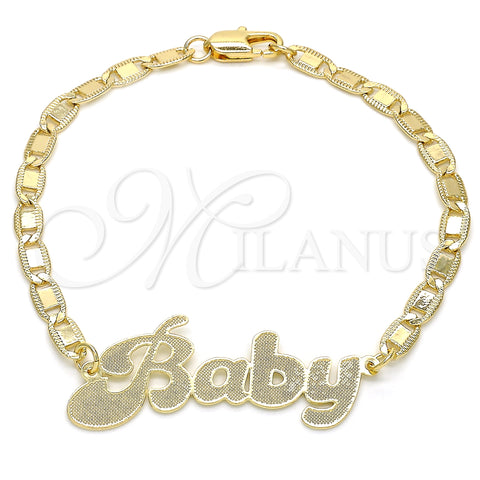 Oro Laminado Fancy Bracelet, Gold Filled Style Nameplate Design, Polished, Golden Finish, 03.63.1965.08 (04 MM Thickness, 8 Inches Length)