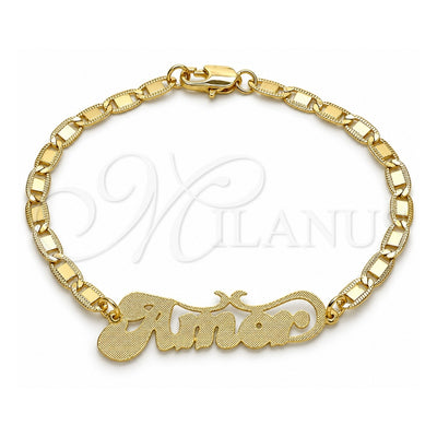 Oro Laminado Fancy Bracelet, Gold Filled Style Nameplate Design, Polished, Golden Finish, 03.63.1967.08 (04 MM Thickness, 8 Inches Length)