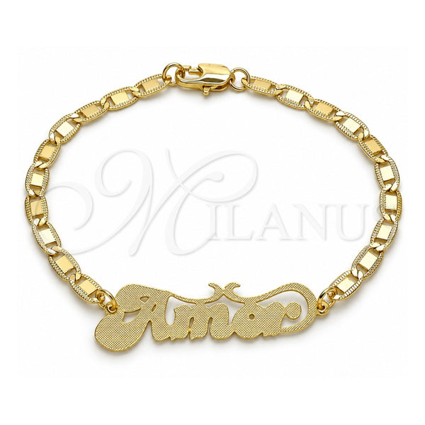Oro Laminado Fancy Bracelet, Gold Filled Style Nameplate Design, Polished, Golden Finish, 03.63.1967.08 (04 MM Thickness, 8 Inches Length)