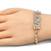 Oro Laminado Fancy Bracelet, Gold Filled Style Nameplate and Love Design, Polished, Golden Finish, 03.63.1968.08 (04 MM Thickness, 8 Inches Length)