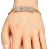 Oro Laminado Fancy Bracelet, Gold Filled Style Nameplate and Love Design, Polished, Golden Finish, 03.63.1968.08 (04 MM Thickness, 8 Inches Length)
