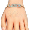 Oro Laminado Fancy Bracelet, Gold Filled Style Nameplate and Love Design, Polished, Golden Finish, 03.63.1968.08 (04 MM Thickness, 8 Inches Length)