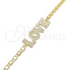 Oro Laminado Fancy Bracelet, Gold Filled Style Nameplate and Love Design, Polished, Golden Finish, 03.63.1968.08 (04 MM Thickness, 8 Inches Length)