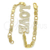 Oro Laminado Fancy Bracelet, Gold Filled Style Nameplate and Love Design, Polished, Golden Finish, 03.63.1968.08 (04 MM Thickness, 8 Inches Length)