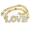 Oro Laminado Fancy Bracelet, Gold Filled Style Nameplate and Love Design, Polished, Golden Finish, 03.63.1968.08 (04 MM Thickness, 8 Inches Length)