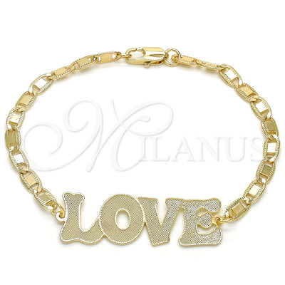 Oro Laminado Fancy Bracelet, Gold Filled Style Nameplate and Love Design, Polished, Golden Finish for wholesale, main product view