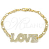 Oro Laminado Fancy Bracelet, Gold Filled Style Nameplate and Love Design, Polished, Golden Finish, 03.63.1968.08 (04 MM Thickness, 8 Inches Length)