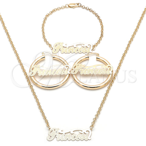 Oro Laminado Necklace, Bracelet and Earring, Gold Filled Style Polished, Golden Finish, 06.63.0235