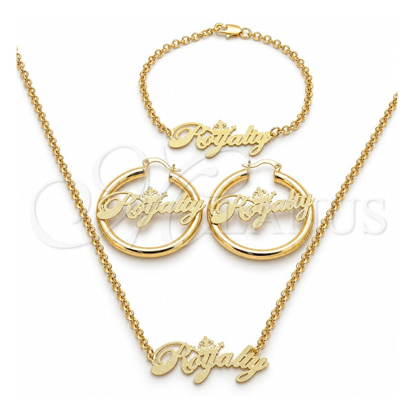 Oro Laminado Necklace, Bracelet and Earring, Gold Filled Style Polished, Golden Finish, 06.63.0236