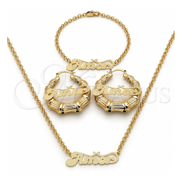 Oro Laminado Necklace, Bracelet and Earring, Gold Filled Style Polished, Golden Finish, 06.63.0237