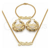 Oro Laminado Necklace, Bracelet and Earring, Gold Filled Style Polished, Golden Finish, 06.63.0237