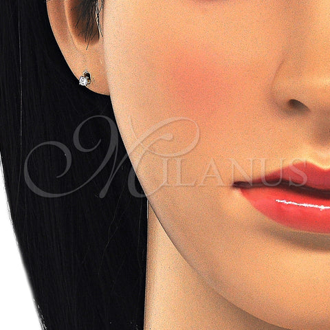 Oro Laminado Stud Earring, Gold Filled Style with White Cubic Zirconia, Polished, Golden Finish, 02.63.2644