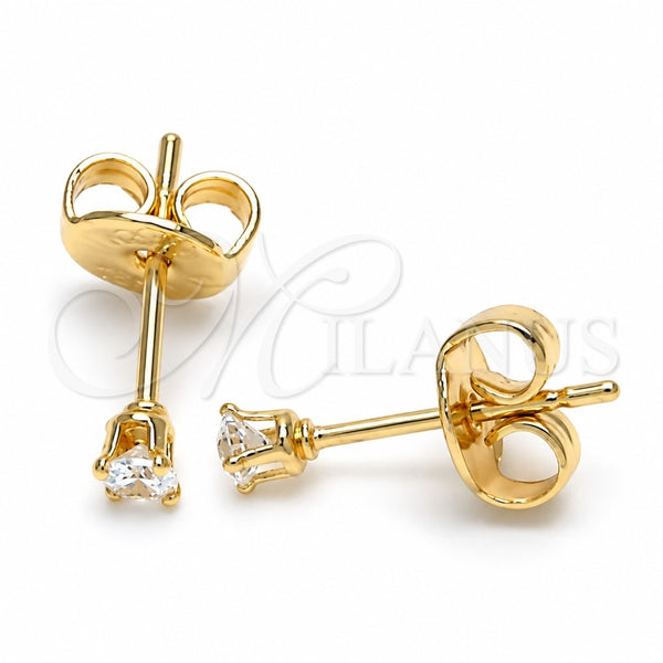 Oro Laminado Stud Earring, Gold Filled Style with White Cubic Zirconia, Polished, Golden Finish, 02.63.2644