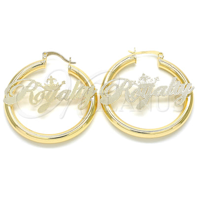 Oro Laminado aretes de aro — Medium Hoop Nameplate diseño pulido 02.63. por Mayoreo, vista principal del producto