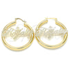 Oro Laminado Medium Hoop, Gold Filled Style Nameplate Design, Polished, Golden Finish, 02.63.2645.40