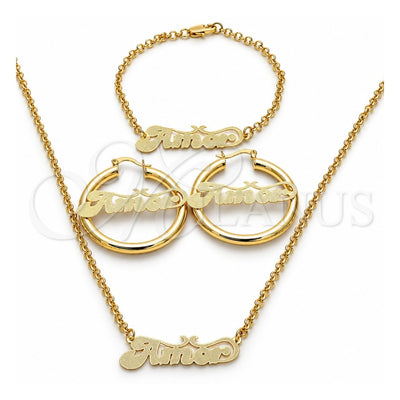 Oro Laminado Necklace, Bracelet and Earring, Gold Filled Style Polished, Golden Finish, 06.63.0238