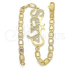 Oro Laminado Fancy Bracelet, Gold Filled Style Nameplate Design, Polished, Golden Finish, 03.63.1970.08 (04 MM Thickness, 8 Inches Length)