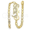 Oro Laminado Fancy Bracelet, Gold Filled Style Nameplate Design, Polished, Golden Finish, 03.63.1970.08 (04 MM Thickness, 8 Inches Length)