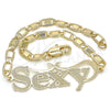 Oro Laminado Fancy Bracelet, Gold Filled Style Nameplate Design, Polished, Golden Finish, 03.63.1970.08 (04 MM Thickness, 8 Inches Length)
