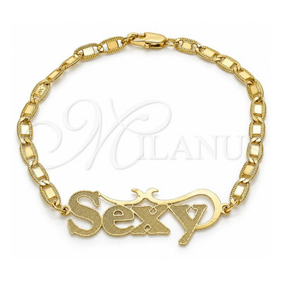 Oro Laminado Fancy Bracelet, Gold Filled Style Nameplate Design, Polished, Golden Finish, 03.63.1970.08 (04 MM Thickness, 8 Inches Length)