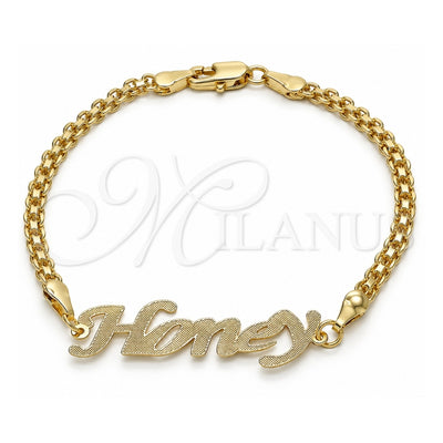Oro Laminado Fancy Bracelet, Gold Filled Style Nameplate Design, Polished, Golden Finish, 03.63.1971.08 (04 MM Thickness, 8 Inches Length)
