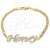 Oro Laminado Fancy Bracelet, Gold Filled Style Nameplate Design, Polished, Golden Finish, 03.63.1971.08 (04 MM Thickness, 8 Inches Length)