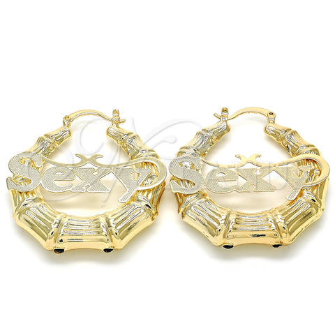 Oro Laminado Medium Hoop, Gold Filled Style Nameplate and Bamboo Design, Polished, Golden Finish, 02.63.2649.40