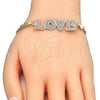 Oro Laminado Fancy Bracelet, Gold Filled Style Nameplate and Love Design, Polished, Golden Finish, 03.63.1972.08 (04 MM Thickness, 8 Inches Length)