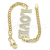 Oro Laminado Fancy Bracelet, Gold Filled Style Nameplate and Love Design, Polished, Golden Finish, 03.63.1972.08 (04 MM Thickness, 8 Inches Length)