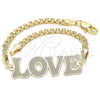 Oro Laminado Fancy Bracelet, Gold Filled Style Nameplate and Love Design, Polished, Golden Finish, 03.63.1972.08 (04 MM Thickness, 8 Inches Length)