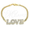 Oro Laminado Fancy Bracelet, Gold Filled Style Nameplate and Love Design, Polished, Golden Finish, 03.63.1972.08 (04 MM Thickness, 8 Inches Length)
