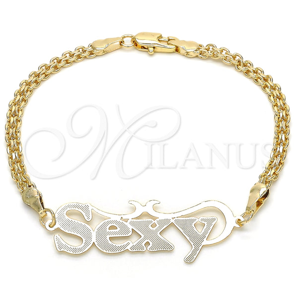 Oro Laminado Fancy Bracelet, Gold Filled Style Nameplate Design, Polished, Golden Finish, 03.63.1975.08 (04 MM Thickness, 8 Inches Length)