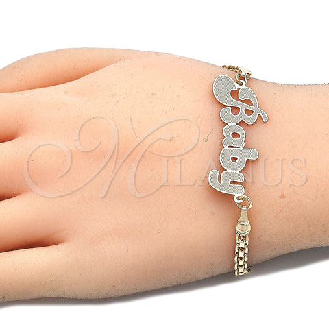 Oro Laminado Fancy Bracelet, Gold Filled Style Nameplate Design, Polished, Golden Finish, 03.63.1976.08 (04 MM Thickness, 8 Inches Length)