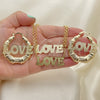 Oro Laminado Necklace, Bracelet and Earring, Gold Filled Style Love Design, Polished, Golden Finish, 06.63.0243