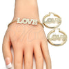 Oro Laminado Necklace, Bracelet and Earring, Gold Filled Style Love Design, Polished, Golden Finish, 06.63.0246