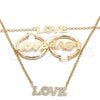 Oro Laminado Necklace, Bracelet and Earring, Gold Filled Style Love Design, Polished, Golden Finish, 06.63.0246
