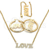Oro Laminado Necklace, Bracelet and Earring, Gold Filled Style Love Design, Polished, Golden Finish, 06.63.0246