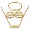 Oro Laminado Necklace, Bracelet and Earring, Gold Filled Style Love Design, Polished, Golden Finish, 06.63.0246