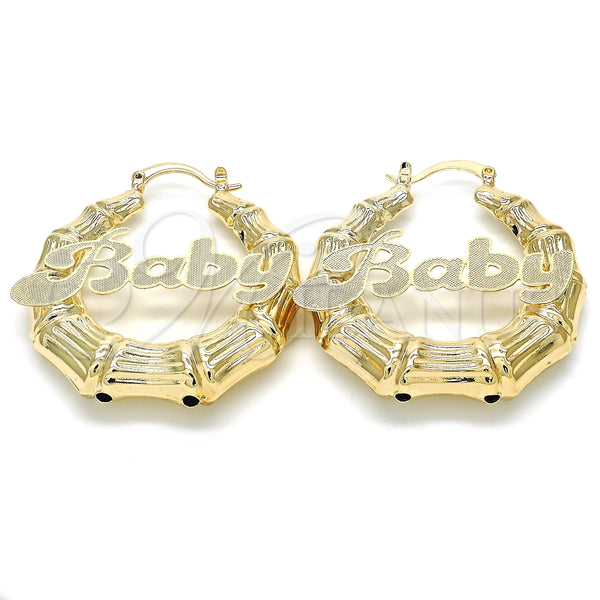 Oro Laminado Medium Hoop, Gold Filled Style Nameplate and Bamboo Design, Polished, Golden Finish, 02.63.2653.40