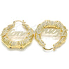 Oro Laminado Medium Hoop, Gold Filled Style Nameplate and Bamboo Design, Polished, Golden Finish, 02.63.2656.40