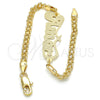 Oro Laminado Fancy Bracelet, Gold Filled Style Nameplate Design, Polished, Golden Finish, 03.63.1978.08 (04 MM Thickness, 8 Inches Length)