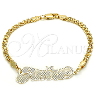 Oro Laminado Fancy Bracelet, Gold Filled Style Nameplate Design, Polished, Golden Finish, 03.63.1978.08 (04 MM for wholesale, main product view