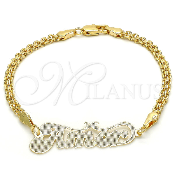 Oro Laminado Fancy Bracelet, Gold Filled Style Nameplate Design, Polished, Golden Finish, 03.63.1978.08 (04 MM for wholesale, main product view