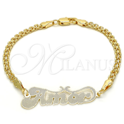 Oro Laminado Fancy Bracelet, Gold Filled Style Nameplate Design, Polished, Golden Finish, 03.63.1978.08 (04 MM Thickness, 8 Inches Length)
