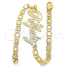 Oro Laminado Fancy Bracelet, Gold Filled Style Nameplate Design, Polished, Golden Finish, 03.63.1979.08 (04 MM Thickness, 8 Inches Length)